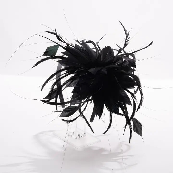 Double Feather Fascinator - Black