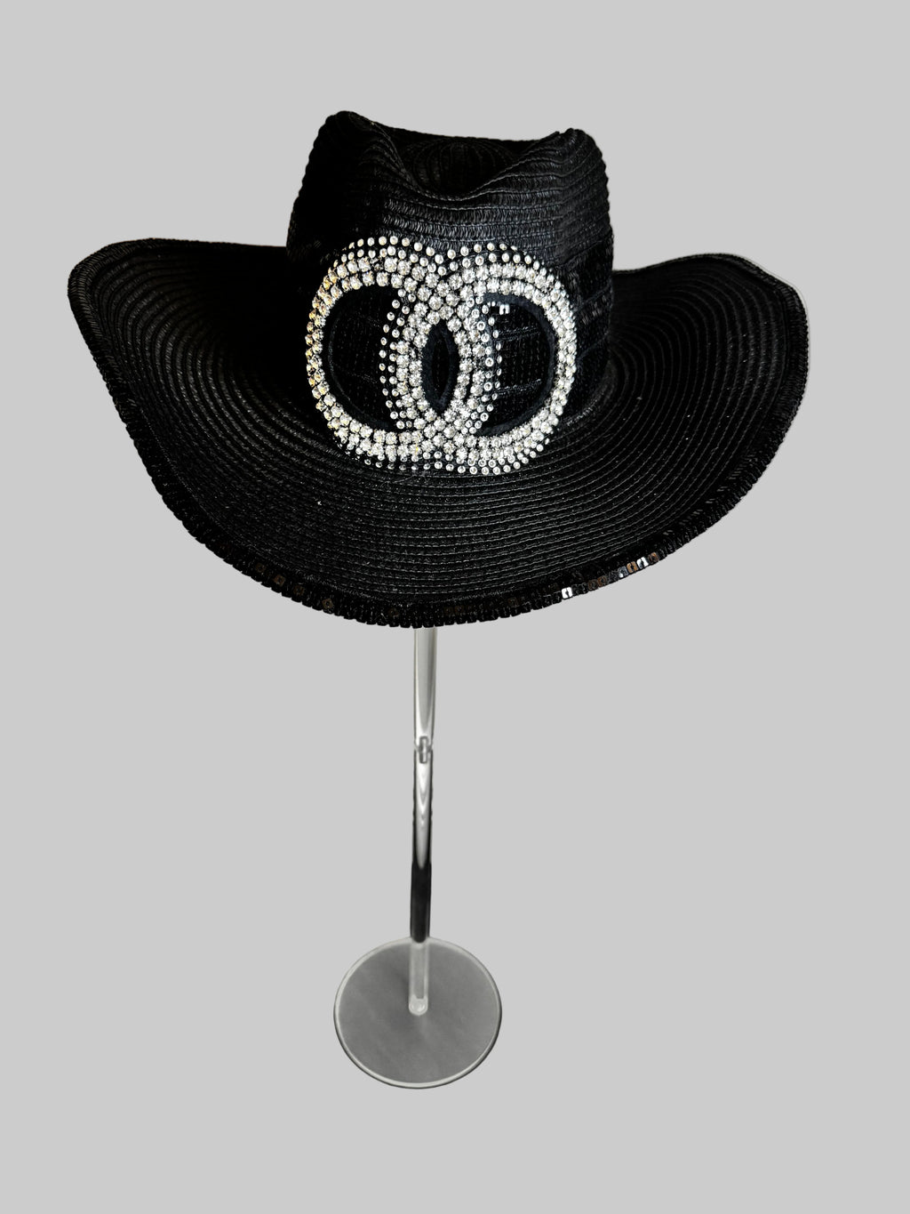 Black Western Hat with intersecting Double Rings