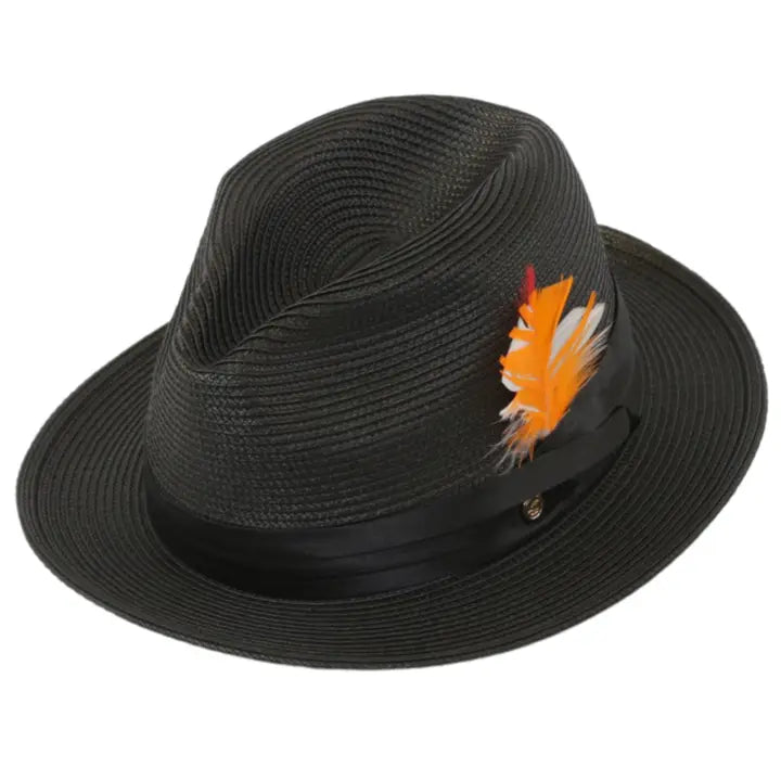 Crushable Straw Fedora Hat - All Black