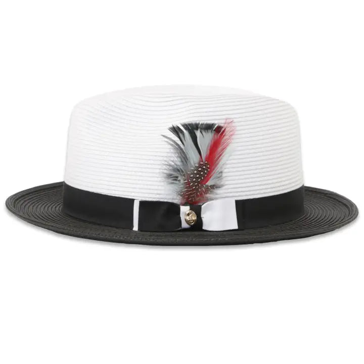 Crushable Straw Fedora Hat - Two Tone - White & Black