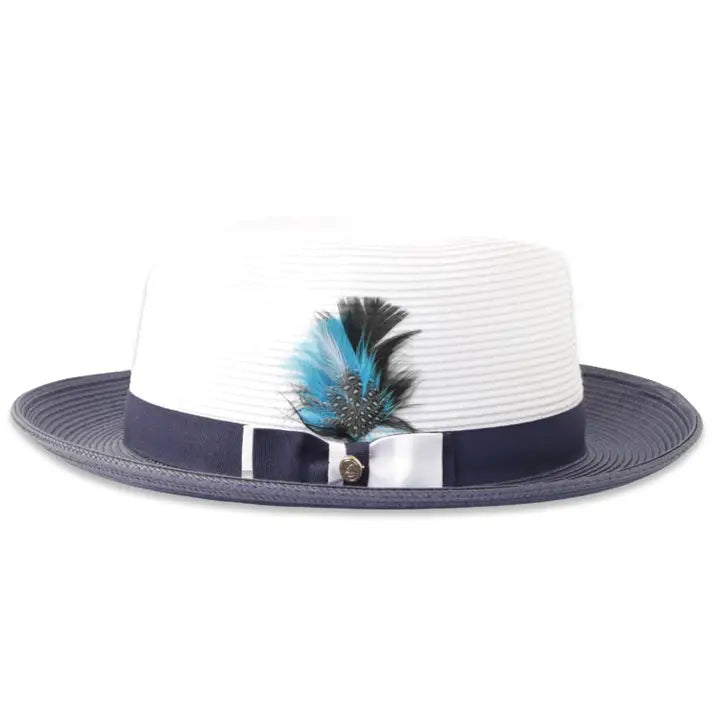 Crushable Straw Fedora Hat - Two Tone - White & Blue