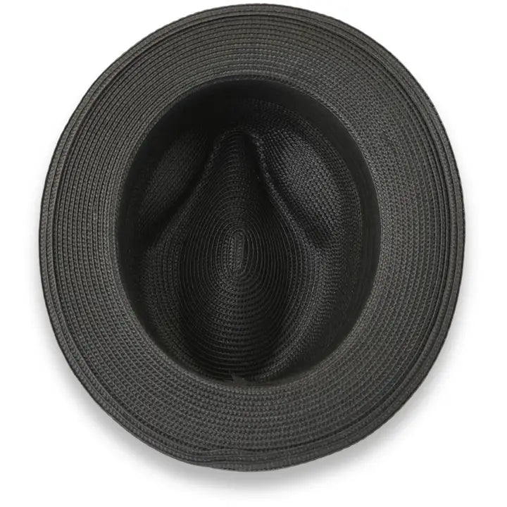 Crushable Straw Fedora Hat - All Black