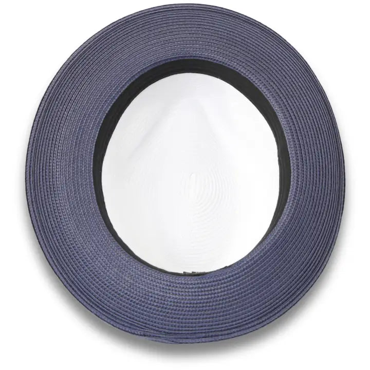 Crushable Straw Fedora Hat - Two Tone - White & Blue
