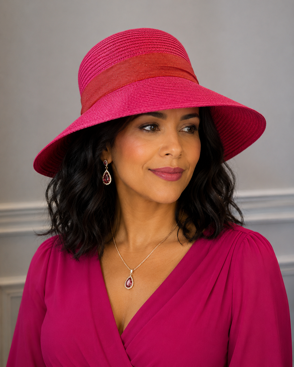 Chic Derby Sun Floppy Brim Hat - Redish Pink