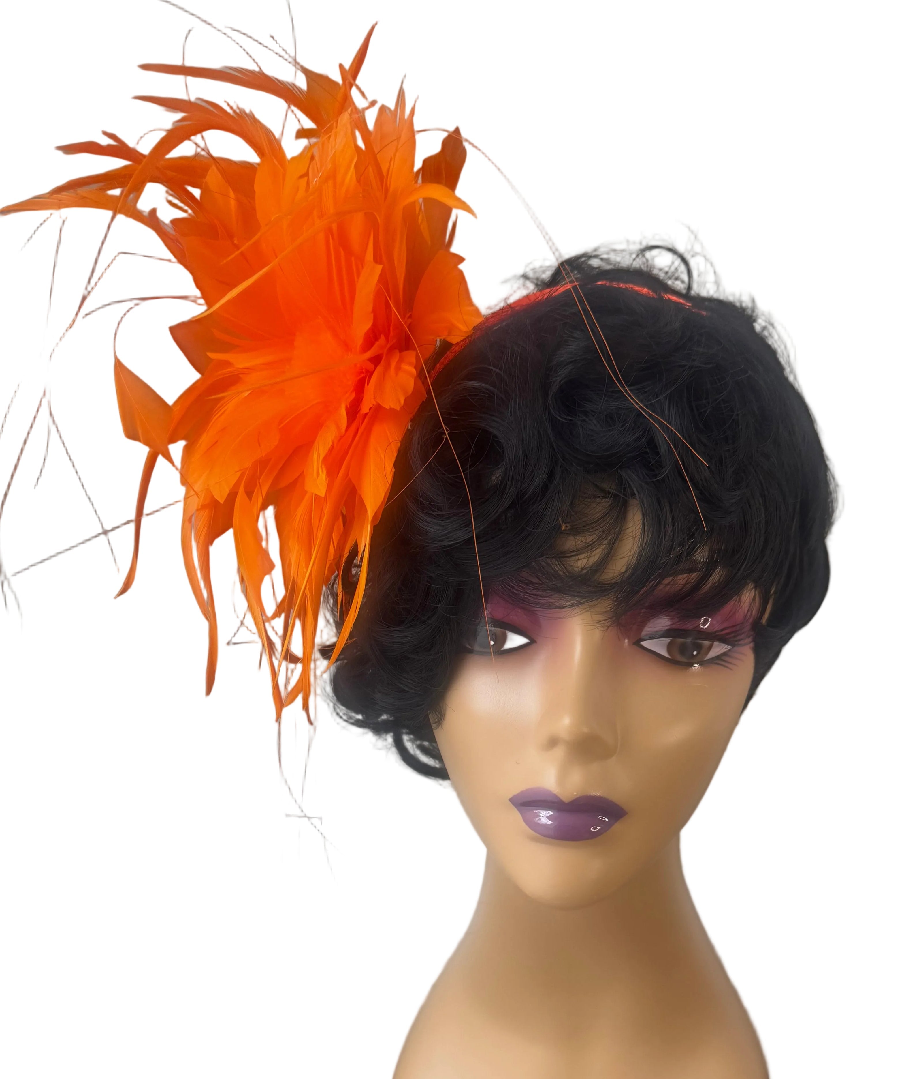 DOUBLE FEATHER FASCINATOR - ORANGE