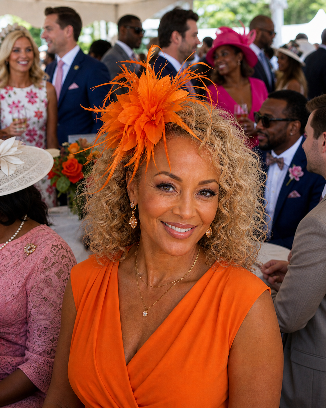 DOUBLE FEATHER FASCINATOR - ORANGE