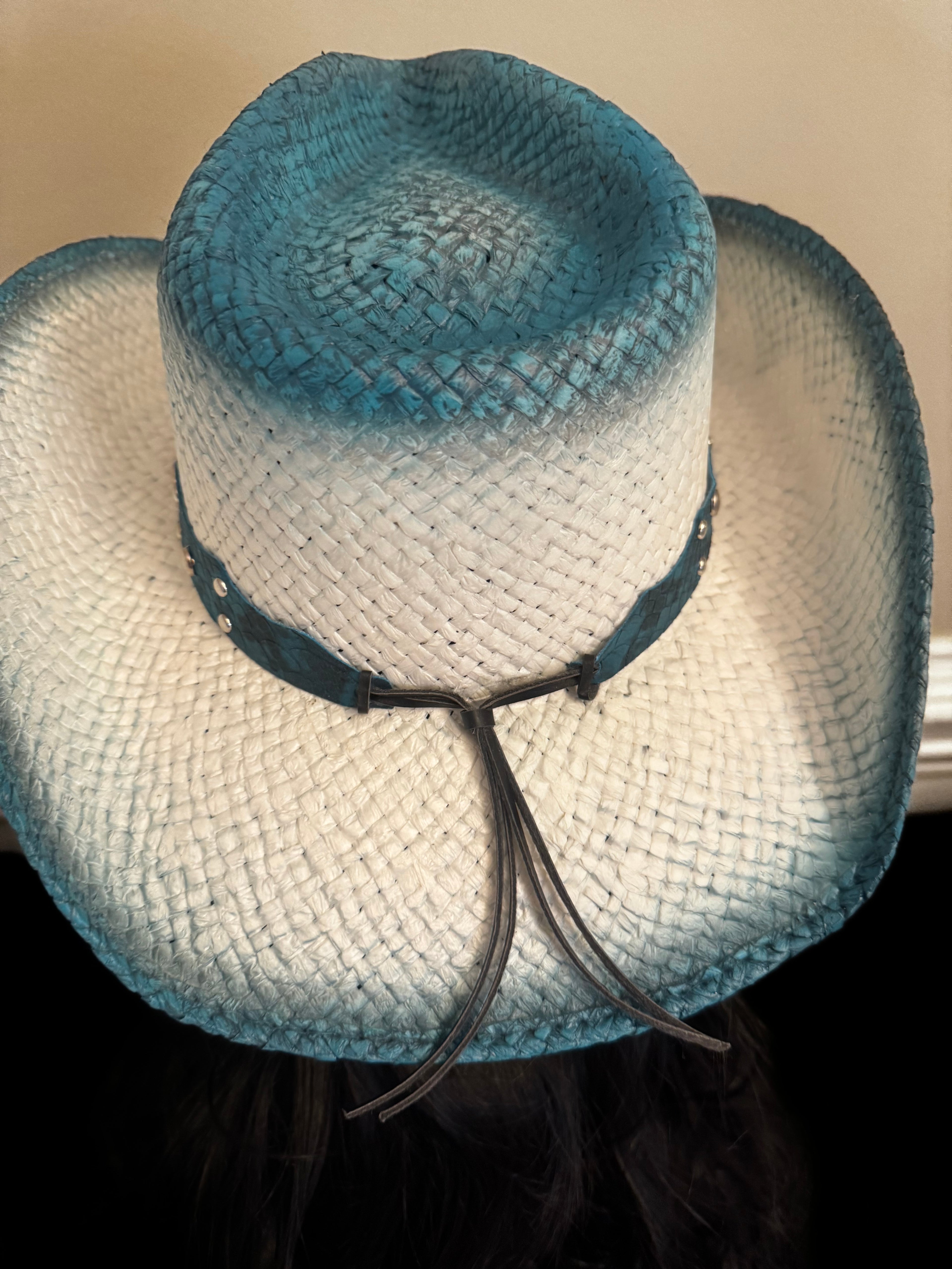 Teal Blue and white Ombre Sculpted Western Hat