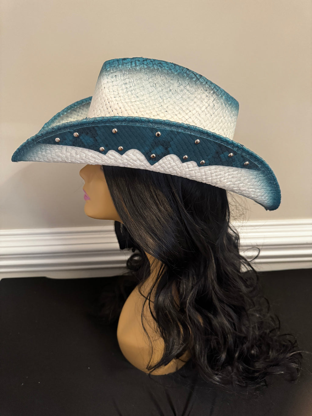 Teal Blue and white Ombre Sculpted Western Hat