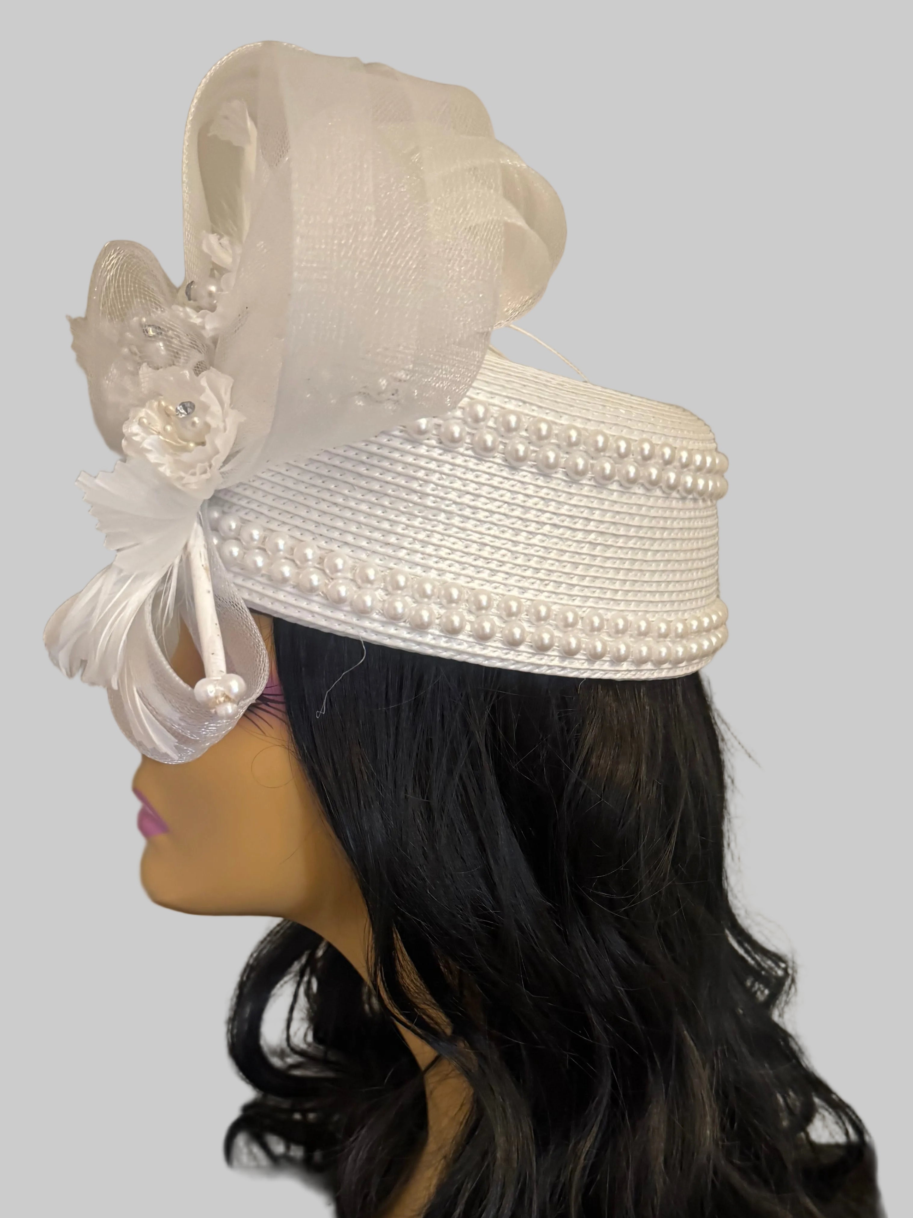 White Elegance Half Cap Hat & Fascinator - From Nigeria