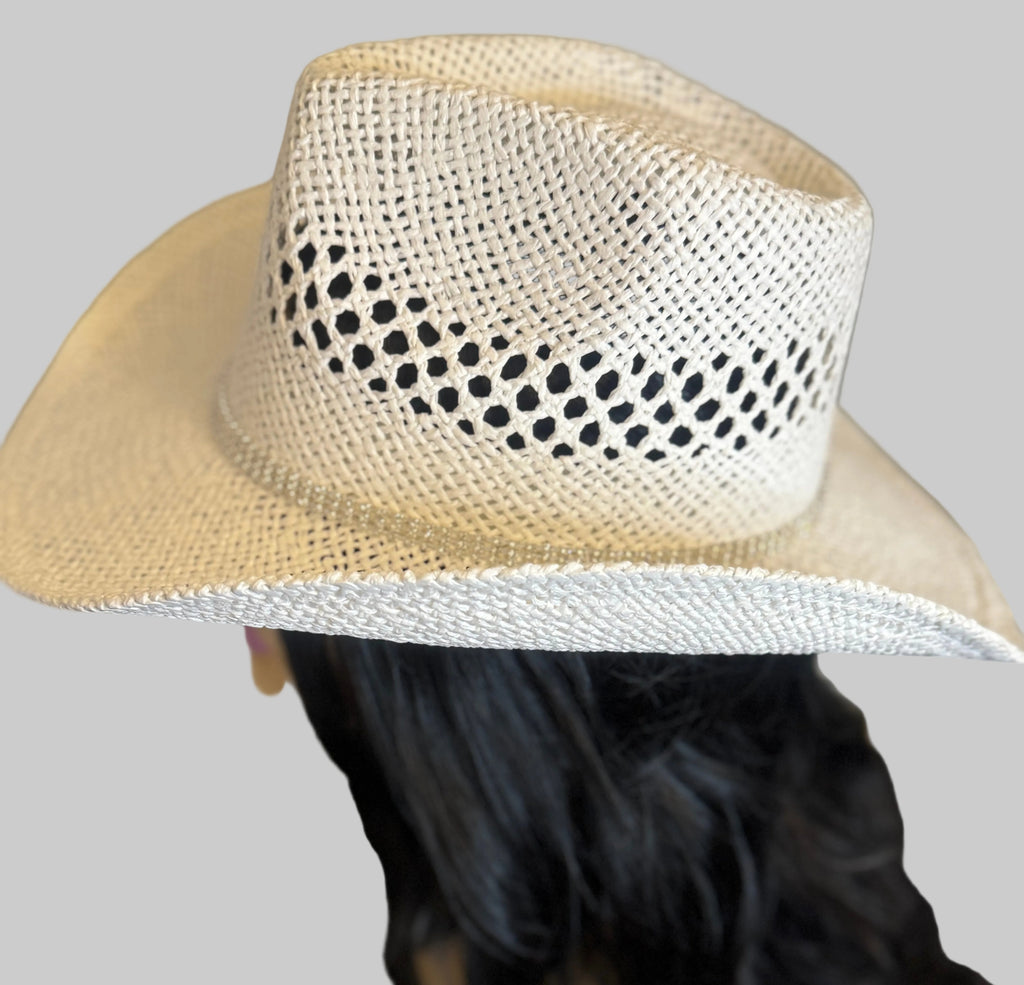 White Western Sculpted Hat with Rhinestone Strand as embellishment