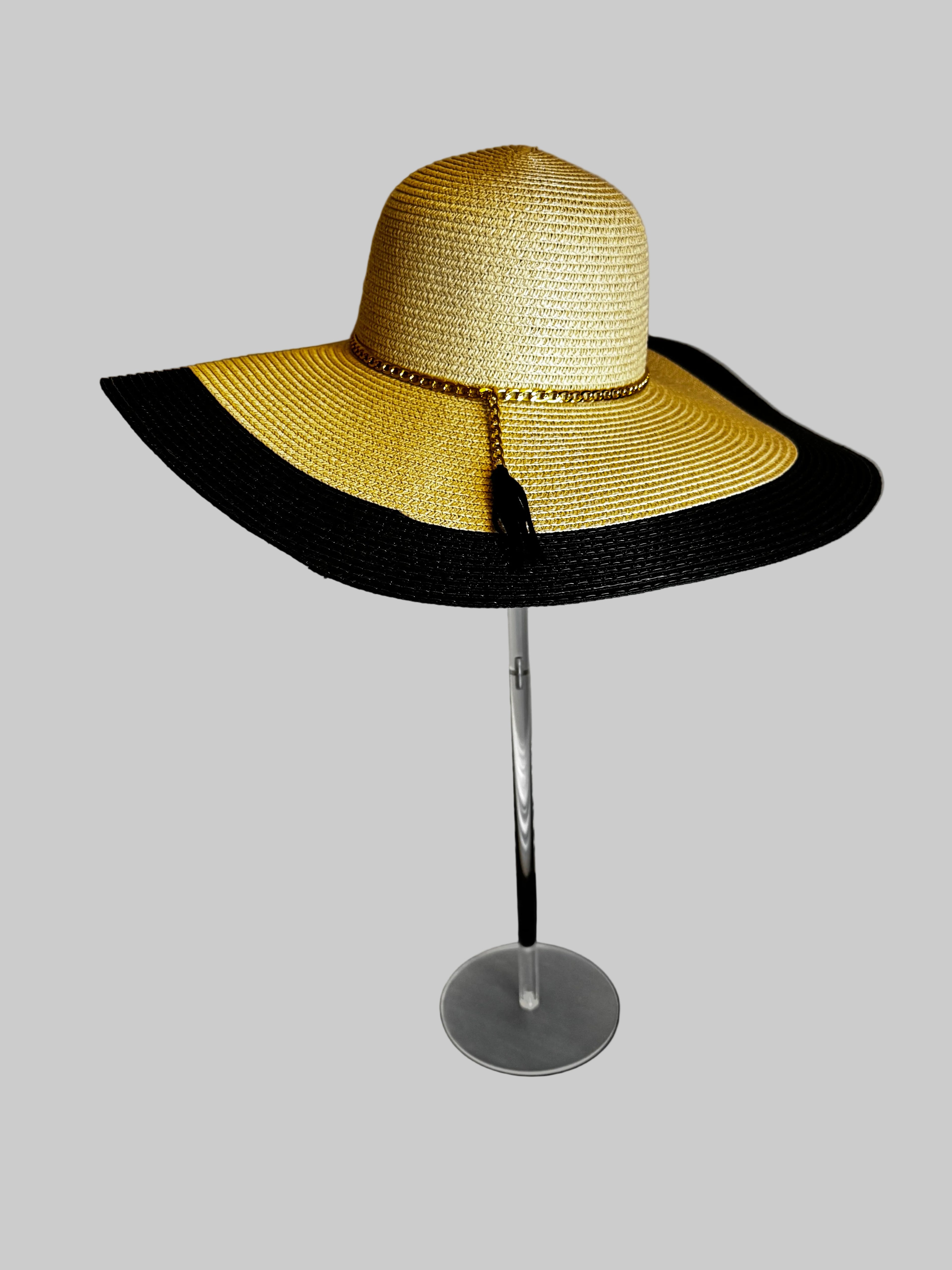 Tan Beach Hat with Black Trim