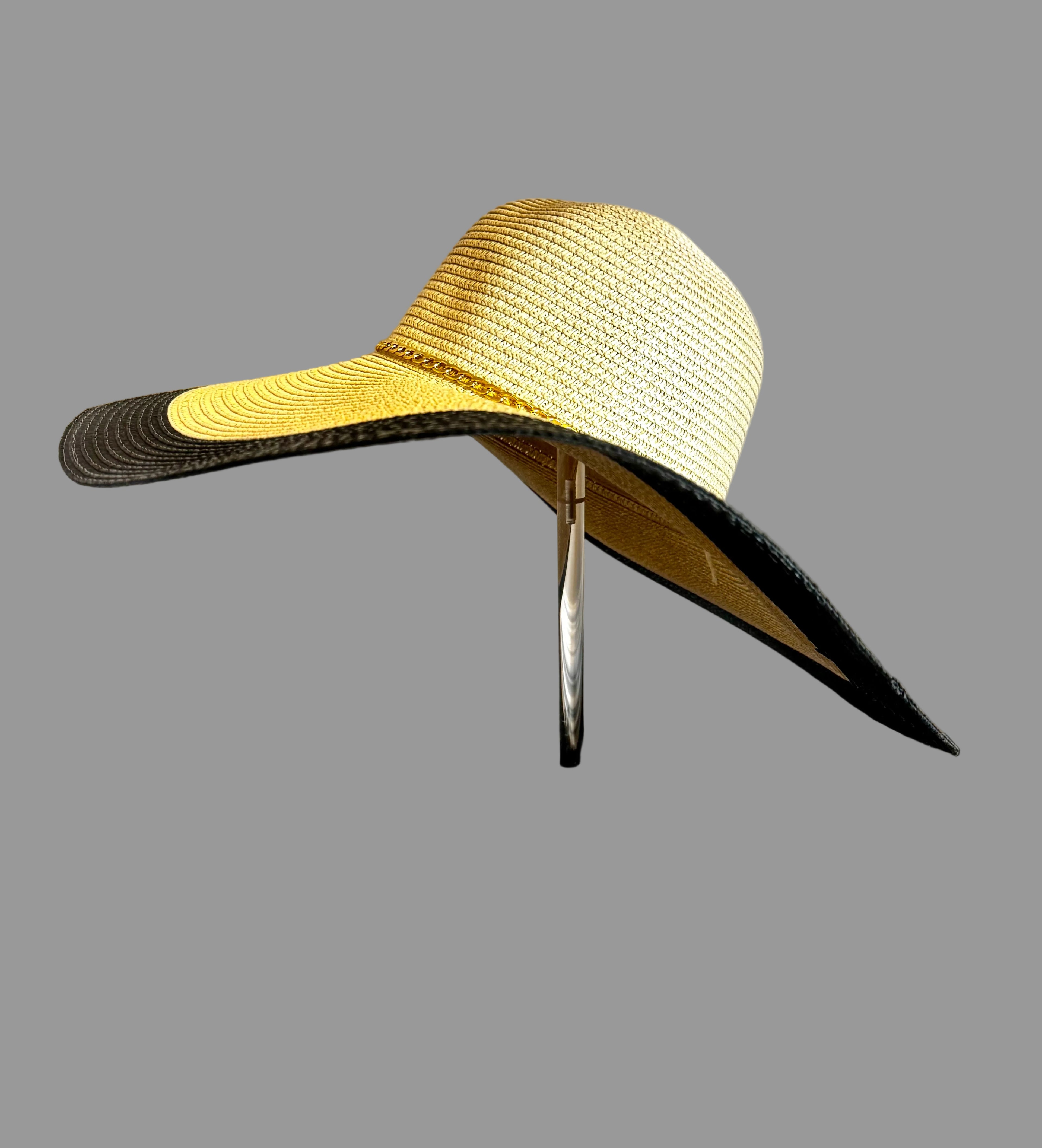 Tan Beach Hat with Black Trim