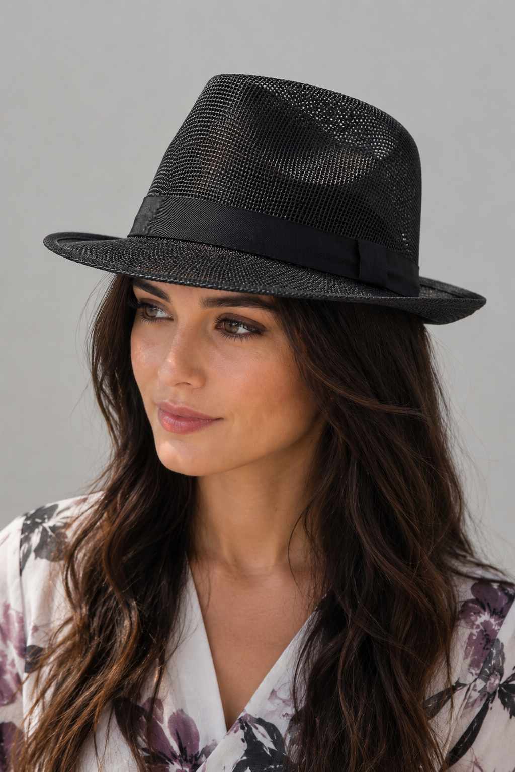 Ladies Black Chic Breathable Mesh Fedora