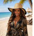 Tan Beach Hat with Black Trim