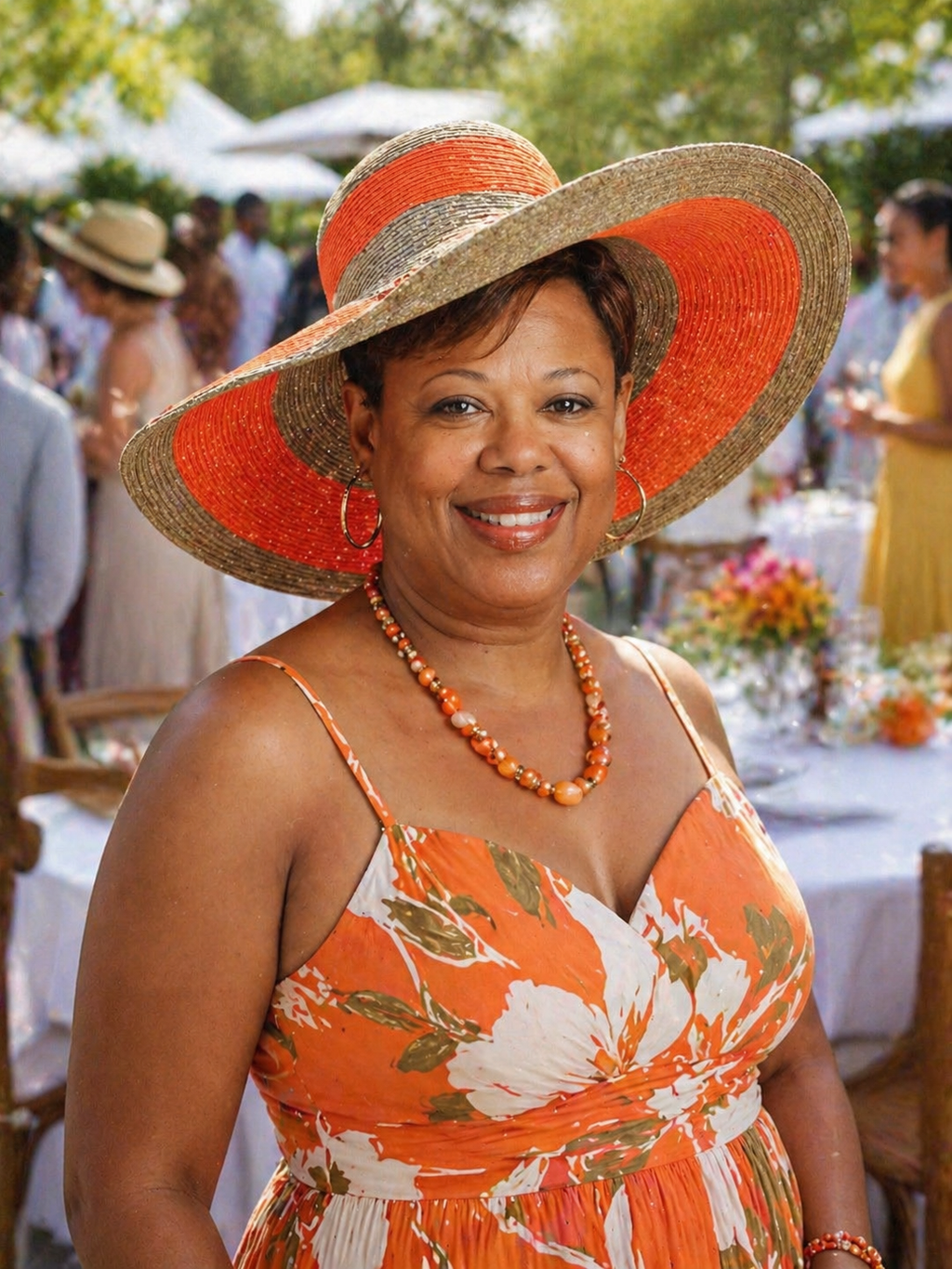 Orange and Tan Straw Lagoon Wide Brim Packable Sun Hat