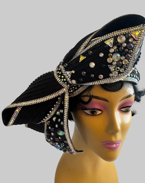 Black Embellished Church Hat with side bow