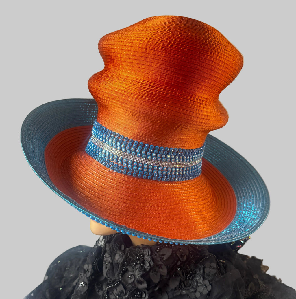 custom Made Orange and turquoise hat