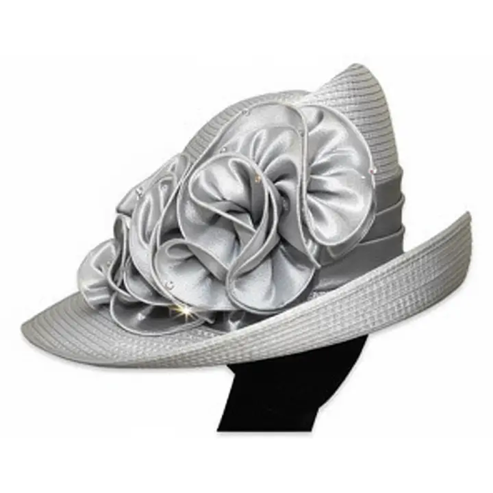 Silver Flowered Church Hat