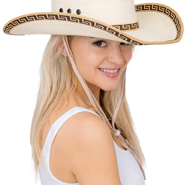 A Key Pattern Western Hat - White & Black