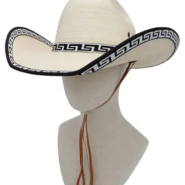 A Key Pattern Western Hat - White & Black