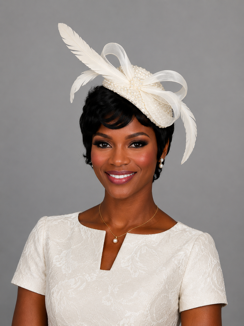 Moonlight Off White feather Fascinator - From Nigeria
