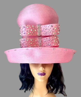 Blooming Pink Double Stack Embellished Bowed Hat