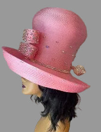 Blooming Pink Double Stack Embellished Bowed Hat