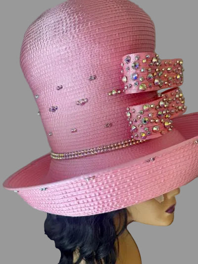 Blooming Pink Double Stack Embellished Bowed Hat