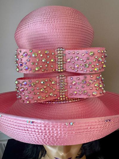 Blooming Pink Double Stack Embellished Bowed Hat