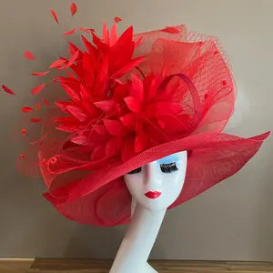 Red Radiant Kentucky Derby Sinamay Hat - Made To Order