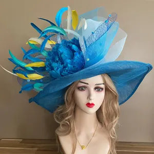 Blue & Yellow Flower Twirl Kentucky Derby Hat - Made To Order