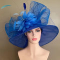 Kentucky Derby Royal Blue Organza Flower Net Hat - Made To Order