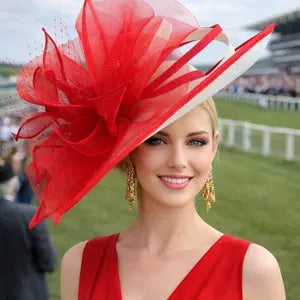 White & Red Tulle Kentucky Derby Hat - Made To Order