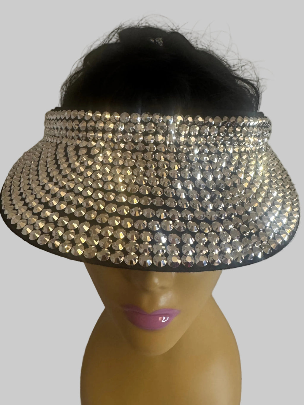 Silver Sequin Embellished Jewel Sun Visor