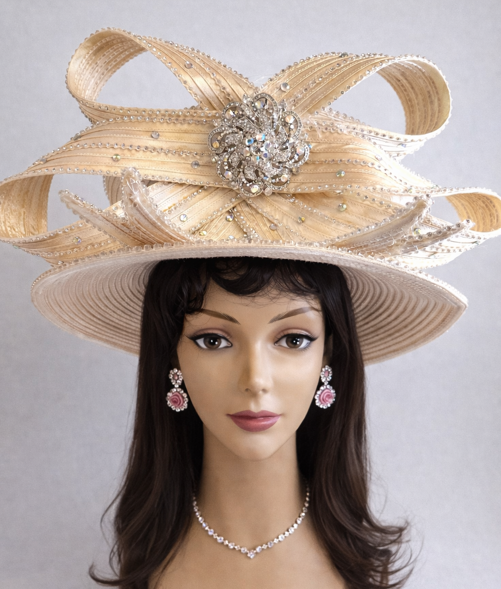 Church Cream Embellished Large Hat