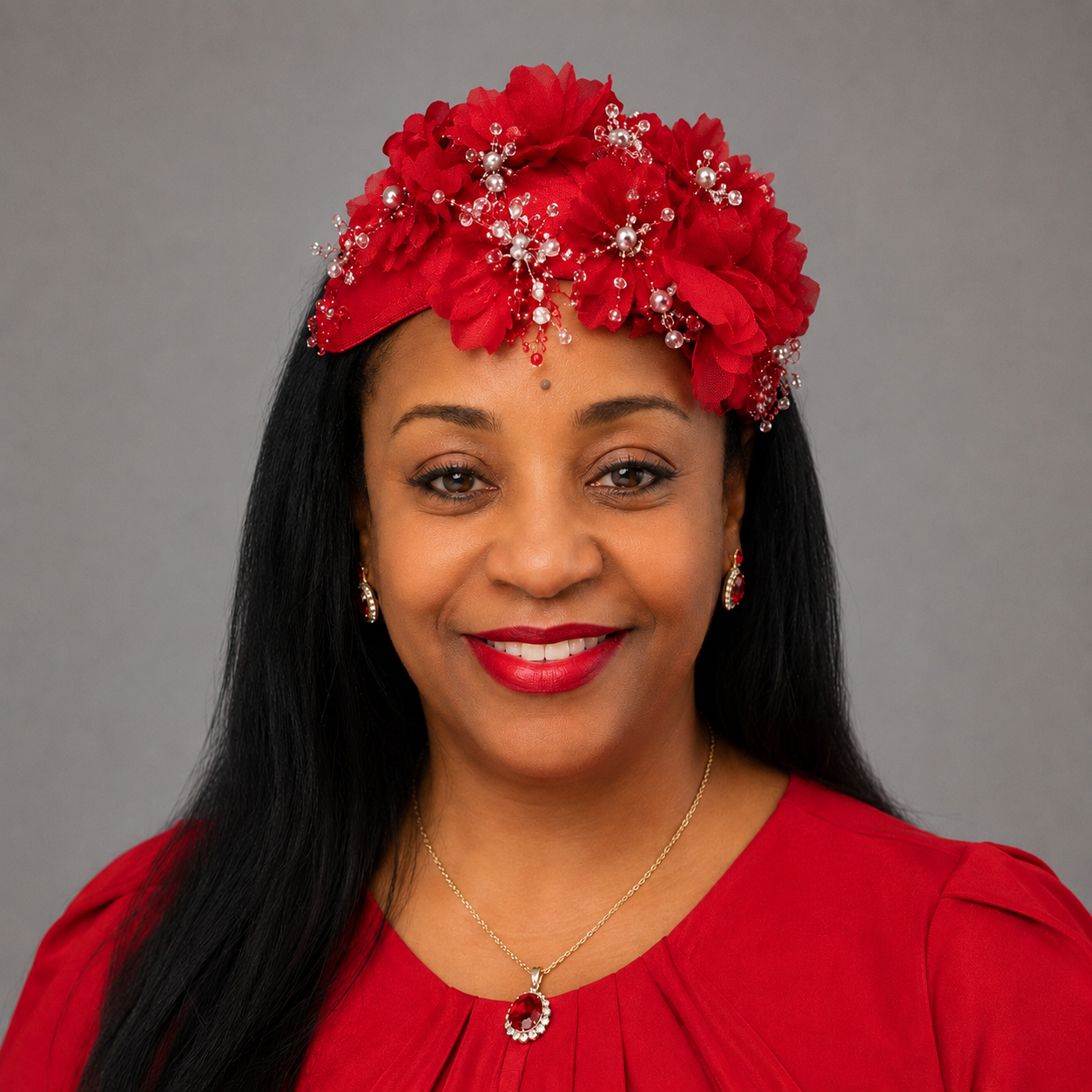 Red Jeweled & Floral Fascinator