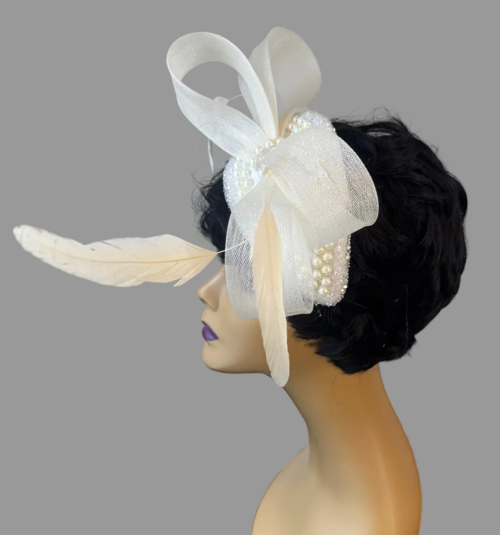 Moonlight Off White feather Fascinator - From Nigeria