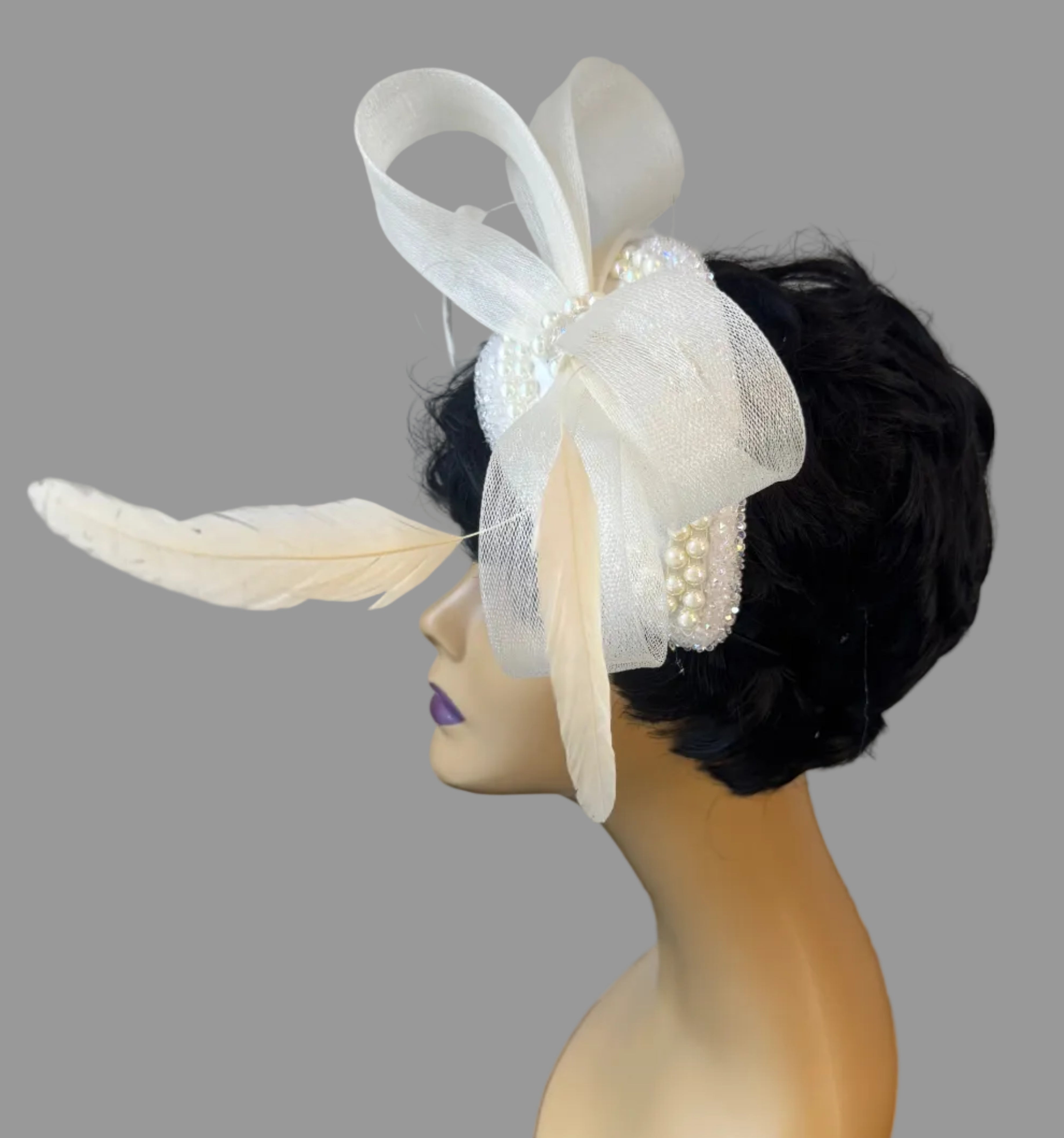 Moonlight Off White feather Fascinator - From Nigeria