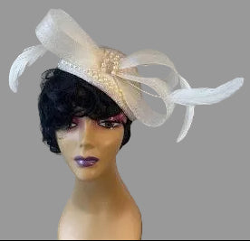 Moonlight Off White feather Fascinator - From Nigeria