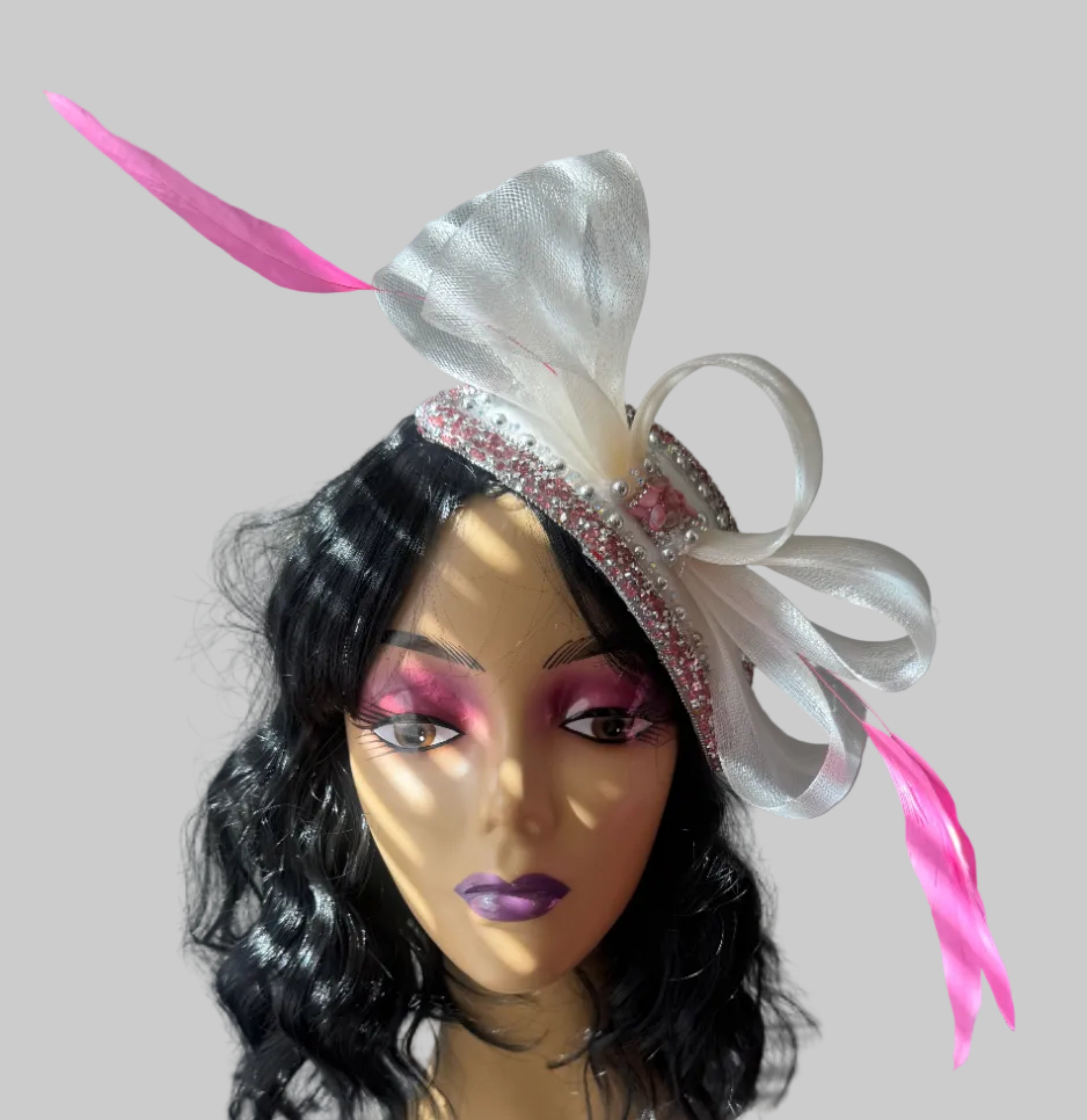 Moonlight Pink & Off White Feather Fascinator - From Nigeria