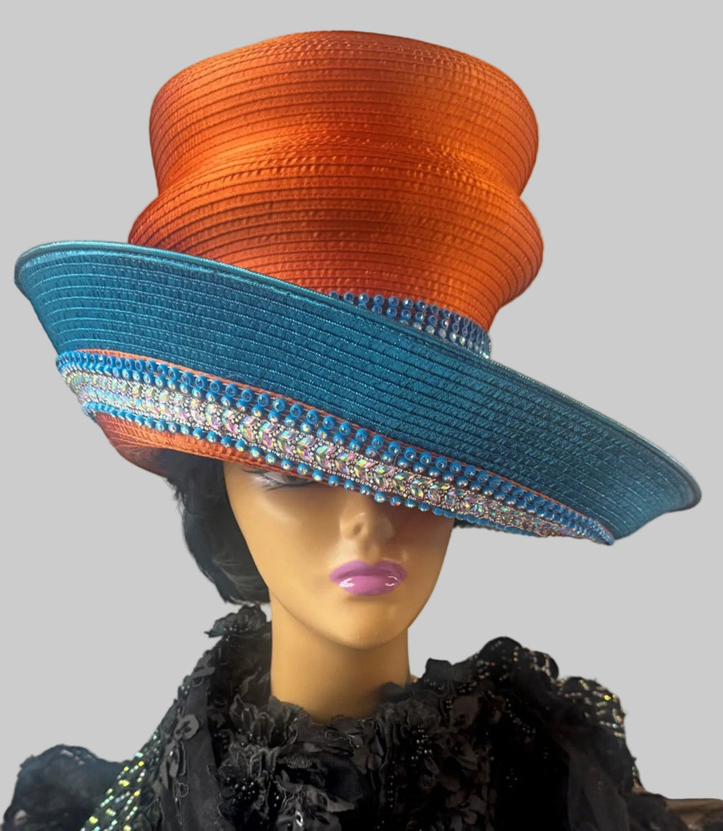 custom Made Orange and turquoise hat