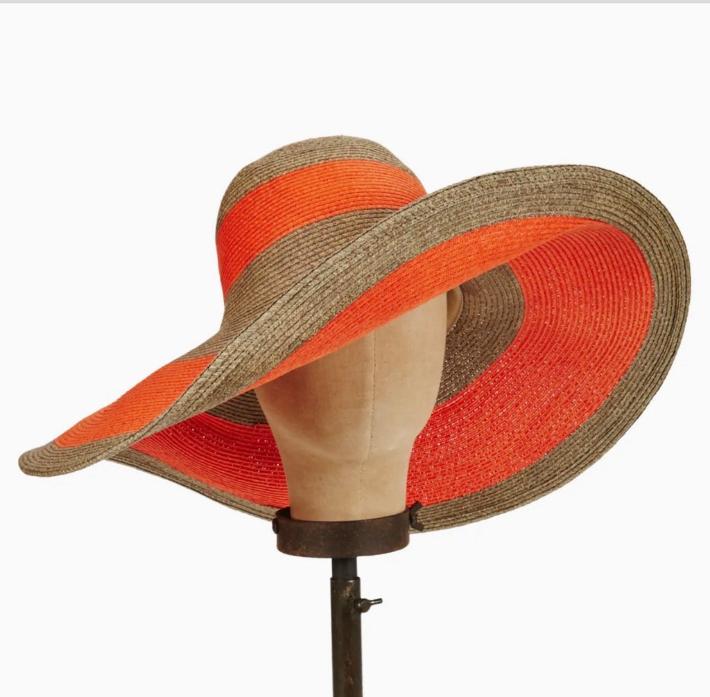 Orange and Tan Straw Lagoon Wide Brim Packable Sun Hat