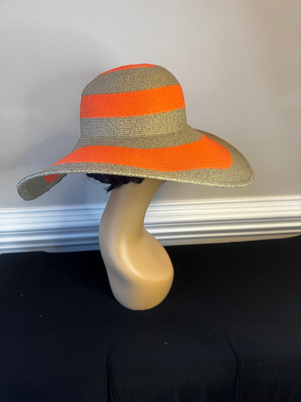 Orange and Tan Straw Lagoon Wide Brim Packable Sun Hat