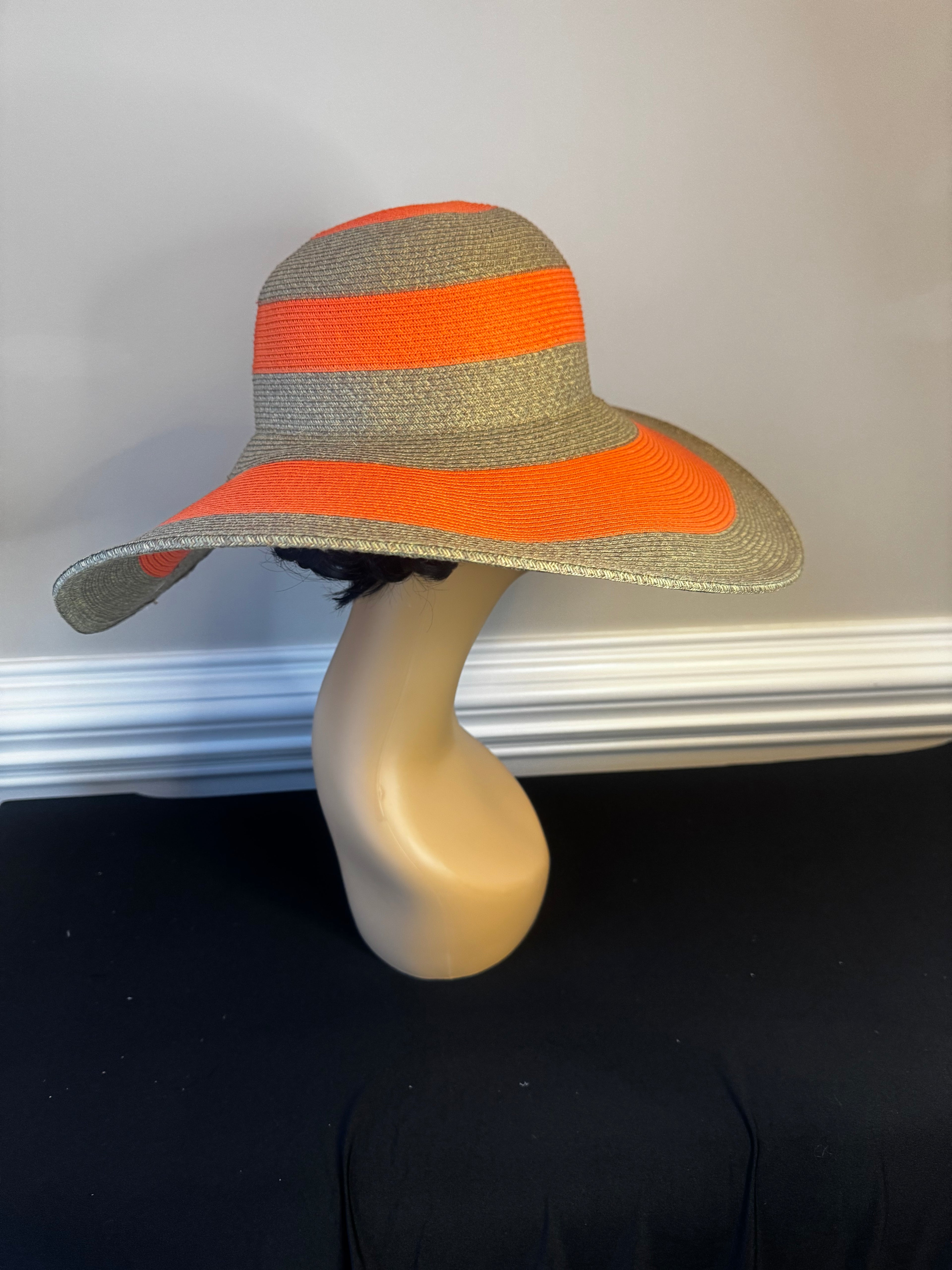 Orange and Tan Straw Lagoon Wide Brim Packable Sun Hat