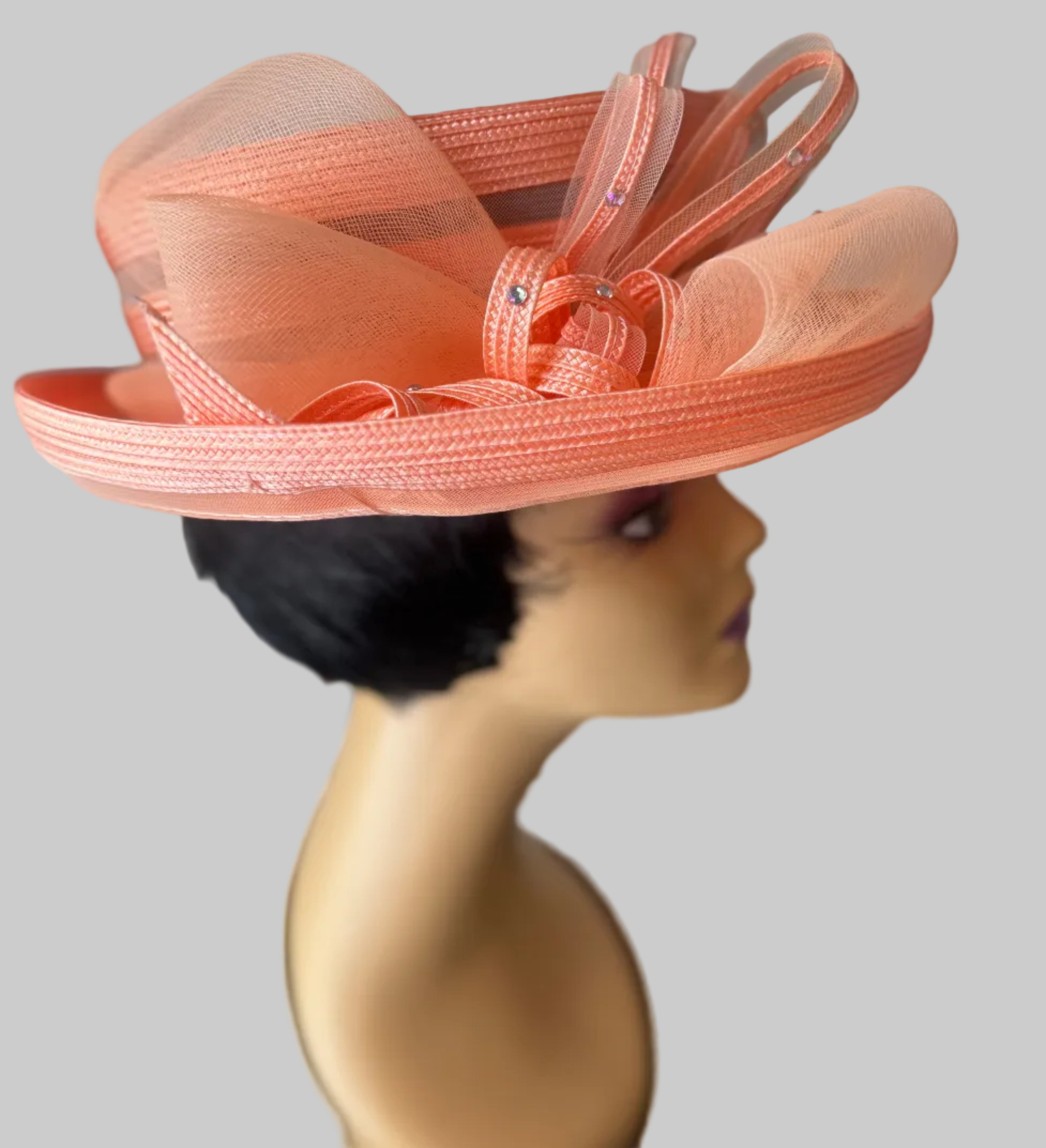 Peach Elegant Ribbon Bow Occasion Hat