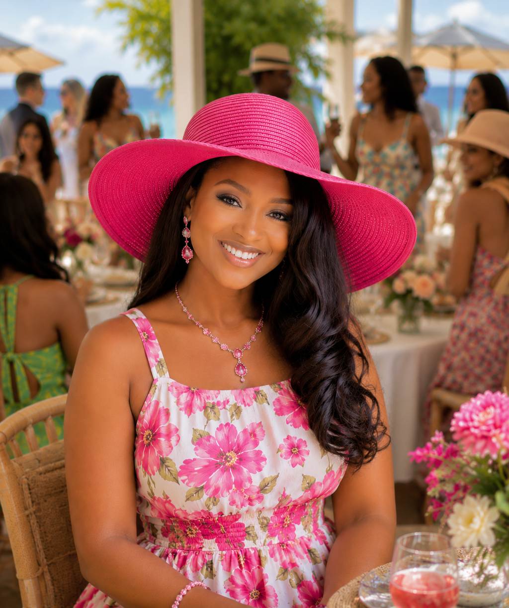 Hot Pink Straw Summer Hat