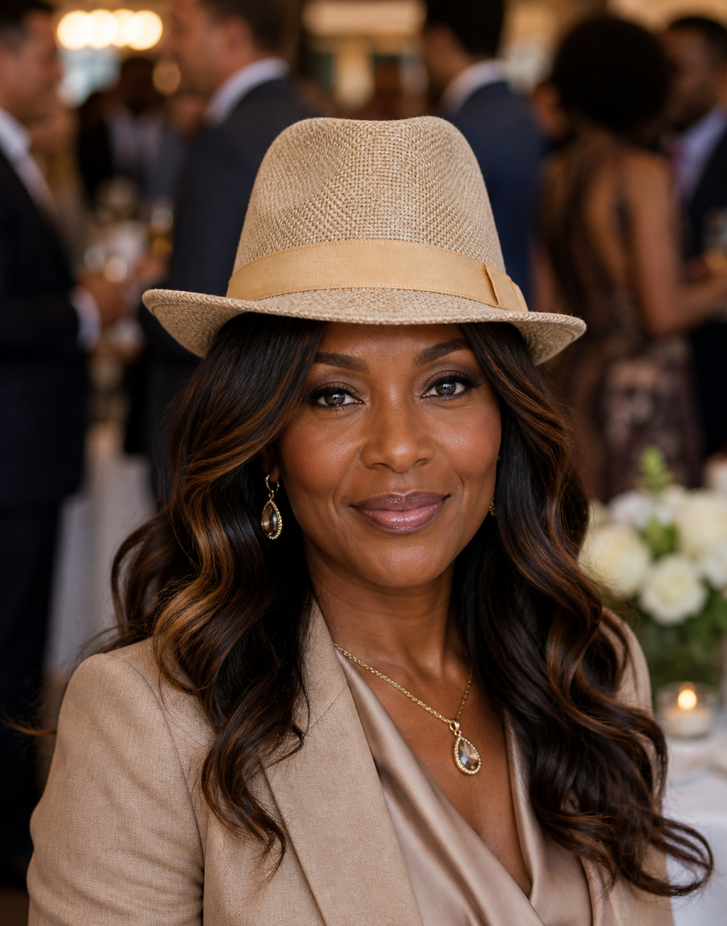 Ladies Tan Chic Breathable Mesh Fedora Hat