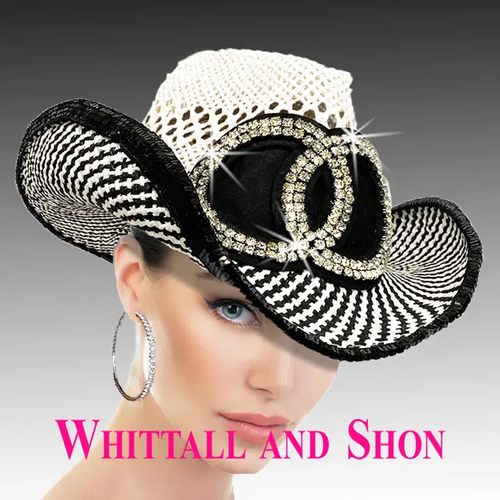Whittall and Shon's White and Black Twin Crystal Ring Western Hat