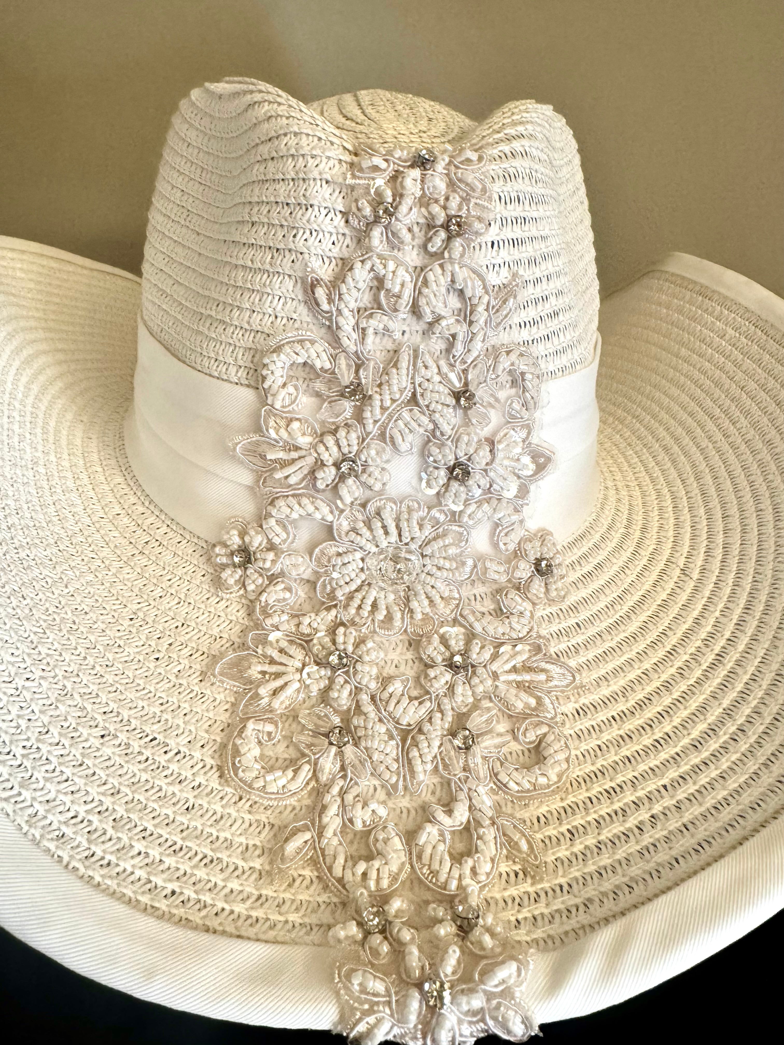 white on white embellished hat