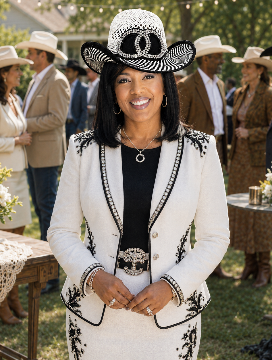 Whittall and Shon's White and Black Twin Crystal Ring Western Hat